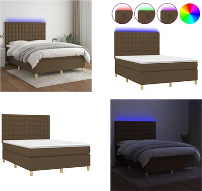 Produktbild von vidaXL Boxspringbett mit Matratze & LED Dunkelbraun 140x190 cm Stoff - Boxspringbett - Boxspringbetten - Bett - Schlafzimmermöbel