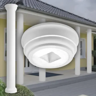 Produktbild von PRESTIGE DECOR Kapitell für Säulen 535x535x130mm Säulenknauf Kunstharzputz weiß, Fassadenverkleidung aussen Pfeiler Wandverkleidung (Kapitell LC103-1F, vollrund)