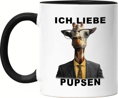 Produktbild von Ich Liebe Pupsen Tasse Schwarz Büro-Tasse Beamter Behörde Lustig Humorvoll Giraffe