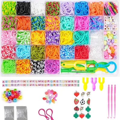 Productafbeelding van 2000+ Loom-bandenset, loombandjes, accessoires, kleurrijke elastieken, loops, elastiekjesset voor armbanden, met accessoires voor jongens, meisjes