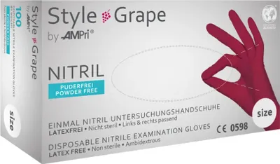 Produktbild von STYLE GRAPE, Nitril-Untersuchungshandschuh, puderfrei, bordeaux, Gr. XS | Box (100 Stück)