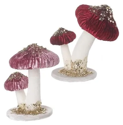 Samtchampignons Tischdeko 3er-Set rosa/burgund 17x27cm