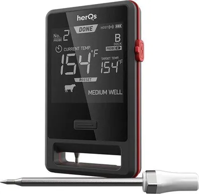 Produktbild von HerQs herQs - Pin PRO - BBQ-Thermometer - Fleischthermometer - inkl. 2 kabellosen Fühlern - Grillthermometer mit App - bis 500°C - Bluetooth