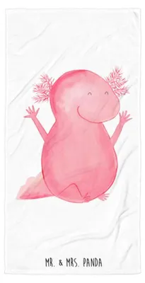 Produktbild von Mr. & Mrs. Panda Strandtuch Axolotl Hurra - Weiß - Geschenk, Großes Badehandtuch, Zufriedenheit, Schwanzlurch, Motivation, Duschhandtuch, Duschtuch, Badelaken, Lurch