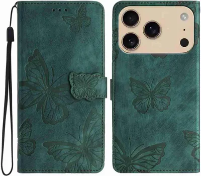 Produktbild von Mobigear Butterfly iPhone 17 Pro Hülle Klapphülle Geldbörse - Grün