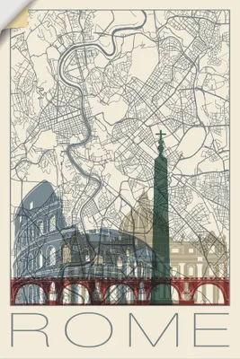 Produktbild von ARTland Wandbild, selbstklebend Retro Karte Rom Italien und Skyline Größe: 20x30 cm