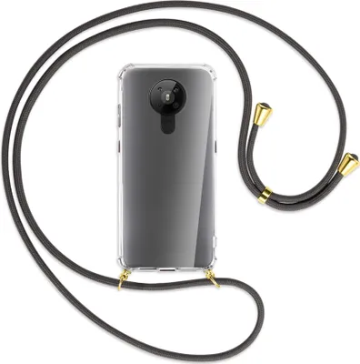 Produktbild von Handykette Backcover-Schutzhülle mit Band (Metall goldfarben) für Nokia 5.3 - dunkelgrau