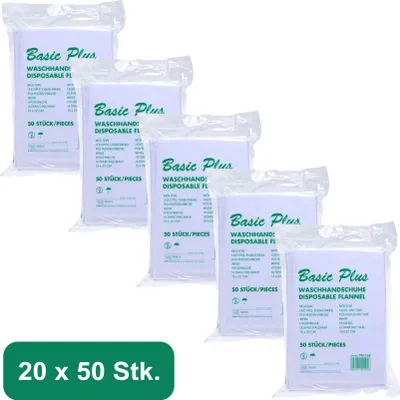 Produktbild von Basic Plus - Waschhandschuhe - leicht, fusselfrei, weiss - 20x50 Stk.
