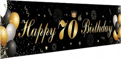 Zdjęcie produktu dla 70. Baner urodzinowy 18cm x 40cm czarno-złoty