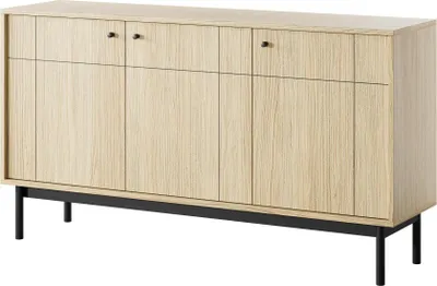 Image de BETTSO Commode à porte trois portes Commode en bois sur pieds hauts PANDA CHÊNE