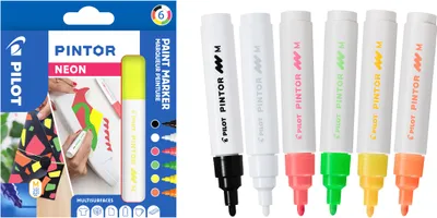 Produktbild von PILOT PINTOR Kreativmarker 6er Set – 1.4mm mittlere Spitze, Neon Farben
