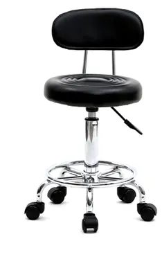 Produktbild von Rollhocker, Arbeitshocker, höhenverstellbar mit Rückenlehne, Drehhocker für Büro/Salon/Bar, Kunstleder, Schwarz