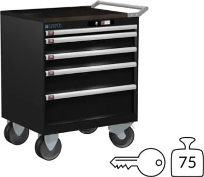 Produktbild von Lista Schubladenschrank - fahrbar - 78.604.060 - 962 x 717 x 572 mm (HxBxT) - 5 Schubladen - 75 kg - Key Lock - schwarz (NCS S 9000-N)