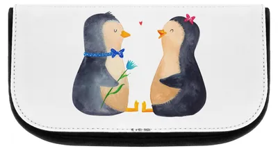 Produktbild von Mr. & Mrs. Panda Make-up Täschchen Pinguin Pärchen - Weiß - Geschenk, Schminktasche klein, kosmetiktäschchen, kosmetikaufbewahrung, Verliebt, Kulturbeutel, Organizer