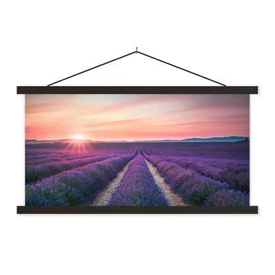 Produktbild von MuchoWow® Textilposter Lavendel - Lila - Blumen - Himmel 60x30 cm mit schwarzem Rahmen - Textilien