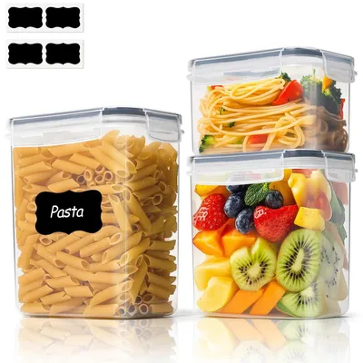 Zdjęcie produktu dla Pojemniki na żywność plastikowe - Zestaw 3 szt. - 800 do 2000 ml - Szczelne z pokrywką - Przezroczyste, stohowalne