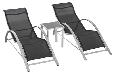 Image de Ensemble de salon de jardin Zerboco, 3 pièces, avec table, coin salon, structure en métal, 2 fauteuils + 1 table, pour terrasse ou balcon, noir