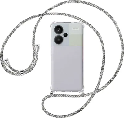 Produktbild von Handykette Backcover-Schutzhülle mit Band (Metall silberfarben) für Xiaomi Redmi Note 13 Pro Plus - weiß/grau kariert