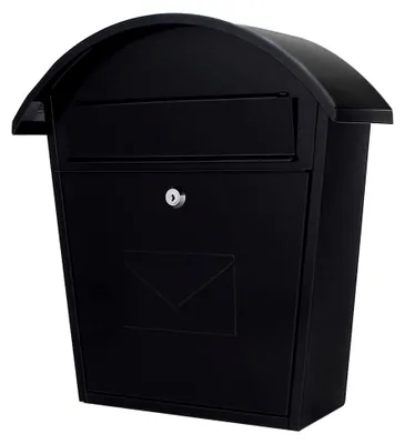 Produktbild von Briefkasten Schwarzgrau Stahl, BxH 36 x 38 cm, Zylinderschloss mit 2 Schlüsseln, Türöffnungsstopp, Schutzdach und Montagematerial