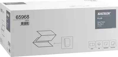 Obrázek produktu pro Ručník papírový skládaný Z-Z Katrin Plus, 2vrstvý, celulóza, 23,2x23 cm, bílý, 3000 ks (65968)
