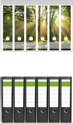 Produktbild von Wallario 6 Stück breite Ordner inkl. Klebeetiketten mit Motive Weggabelung im Sonnenschein -  Set mit Rückenschildern / Ordnerrücken Stickern