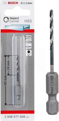 Produktbild von Bosch Professionel HSS Metall Bohrer 2 mm 1/4 Hex IMACT CONTROL Sechskant Schaft