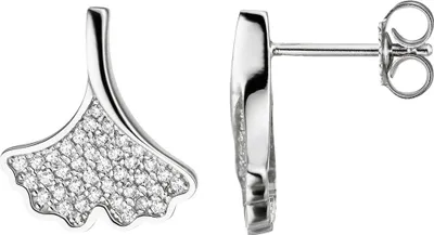 Produktbild von Ohrstecker Ohrringe Ohrschmuck Ginko Ginkgo Blatt mit Zirkonia 925 Silber
