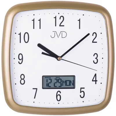 Produktbild von JVD DH615.3 Wanduhr Quarz analog weiß golden mit Datum und Wochentag