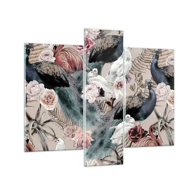Produktbild von Bilder auf glas - 3 Teile - Pfauen Squab Flamingos - 95x80cm - Glasbilder - Wandbilder - Bilder - zum Aufhängen bereit - Wanddekoration aus Glas - Glas Bilder - Wandbild auf Glas - GCB95x80-4890