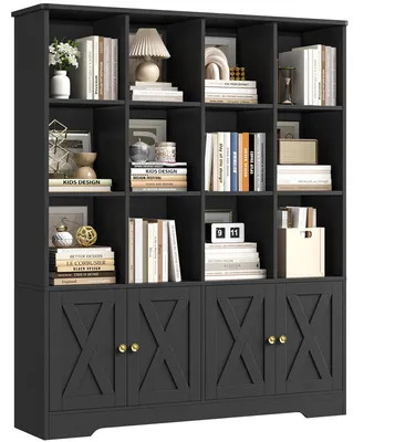 Immagine prodotto di Libreria - Libreria da salotto indipendente - 4 ante - 12 ripiani aperti - Mobile contenitore in legno - Nero