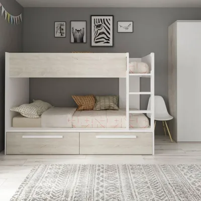 Immagine prodotto di Letto a castello bianco consumato e bianco con cassettoni estraibili