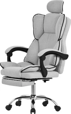 Obrázok produktu pre Kancelárska stolička ML-Design ergonomická svetlosivá, herná stolička s vysokým operadlom, otočná stolička s podnožkou, vankúšom a opierkou hlavy