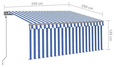 Image de vidaXL Store automatique avec rouleau et capteur de vent LED 3,5 x 2,5 m bleu blanc