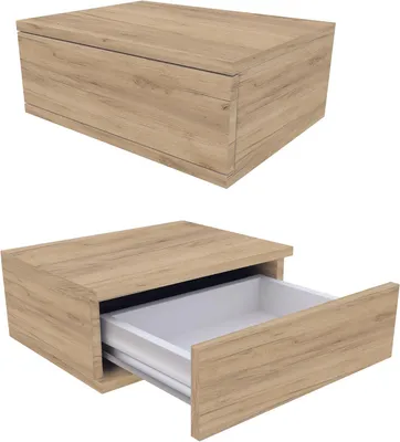 Produktbild von Happy Babies Hängender Nachttisch Weiß Wandregal mit Schublade Nachtkonsole Deco für Schlafzimmer Eleganter Nachtkommode, Set bestehend aus 2 Stück (2X - Craft ZŁOTY- Craft ZŁOTY)