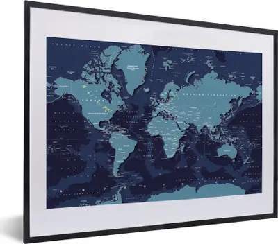 Produktbild von MuchoWow® MuchoWow® Gerahmtes Poster Weltkarte - Abstrakt - Blau 40x30 cm - Poster mit zchwarzem Bilderrahmen - Bilderrahmen - Poster im Rahmen