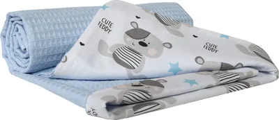 Produktbild von Babydecke für babys Baumwolle, 75x100, Teddybär mit Hellblauen Waffle