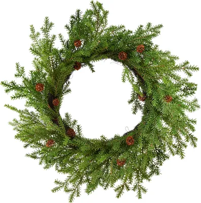 Produktbild von Künstlicher Tannenkranz mit Zapfen für Weihnachtsdeko und Türdekoration