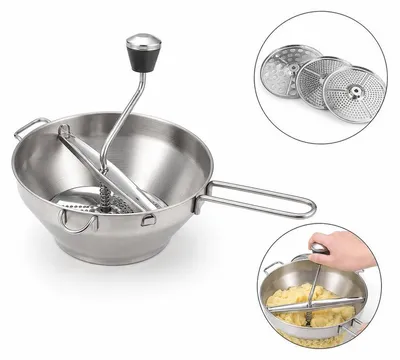 Produktbild von Passiermühle Edelstahl 2L mit 3 Sieben Handkurbel Kartoffelpüree Apfelmus Babybrei Küchenhelfer manuell