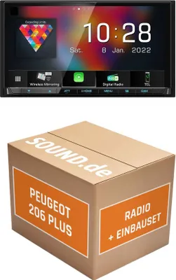 Produktbild von Autoradio Einbaupaket Kenwood DMX8021DABS passend für Peugeot 206+ mit Lenkradfernbedienung | (Wireless) Apple CarPlay (Wireless) Android Auto