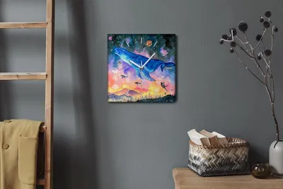 Produktbild von Coloray Hodiny Unikátní 30x30 cm  Tiché hodiny Pro obývací pokoj a kuchyň Nástěnné hodiny Plátno Bílé ručičky hodin - Město velryby