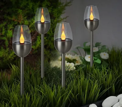 4 Solar-Fackellampen mit LED-Flammeneffekt, 30 cm, wasserdicht