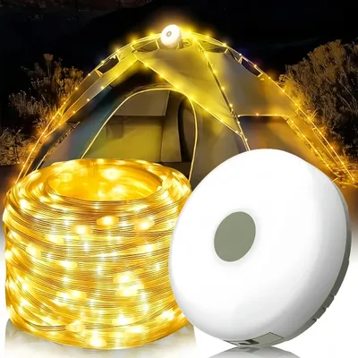 Produktbild von Camping Lichterkette Aufrollbar,Wasserdichte Tragbare LED Lichterkette 10m,USB-Aufladung Lichterketten Außenbereich Für Camping Hof Dekor Lichterkette