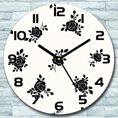 Produktbild von Wanduhr aus Glas Rund fi 30 Rosen weiß schwarz Quarz Deko Schlafzimmer Büro