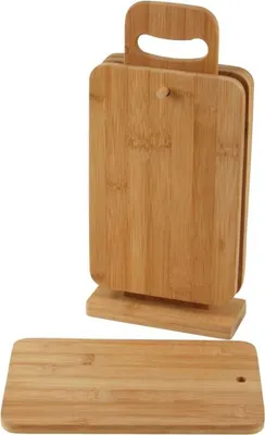 Produktbild von BURI Bambus Schneidebrettchen 4er-Set +Ständer Schneidbrett Frühstücksbrettchen Brett