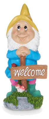 Produktbild von Giftdecor Gartenzwerg Statue Willkommensschild - Hut gelb - 27 cm