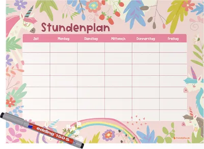 Produktbild von Friendly Fox magnetischer Stundenplan Einhorn, Stundenplan abwischbar, Stundenplan 1. Klasse Mädchen,  inkl. Folienstift