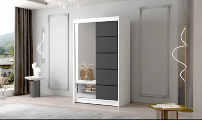 Obrázek produktu pro Dvoudveřová skříň se zrcadlem NICA - šířka 120 cm, bílá / černá
