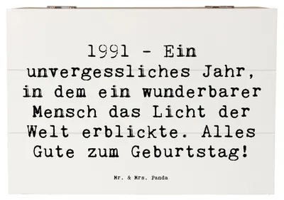 Produktbild von Mr. & Mrs. Panda Box Spruch 1991 Geburtstag 22 x 15 cm - Weiß - Geschenk, Holzbox, Schatzkiste, wunderbarer Mensch, Geschenkbox, Geburtstagsgeschenk, Geburtsjahr, fotobox