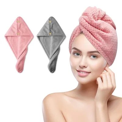 Immagine prodotto di Fascia per capelli in microfibra, confezione da 2 pezzi, a doppio strato, ad asciugatura rapida, con bottone