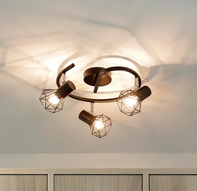 Produktbild von Deckenstrahler Küche Wohnzimmer Schwarz E14 Ø 44 cm Metall Modern 3 flammig Deckenspot Lampe